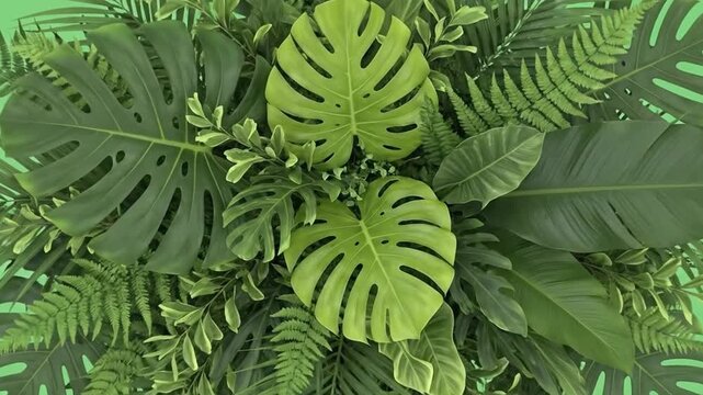 Lush Green Tropical Leaves Arrangement with Monstera and Ferns for Nature Decor