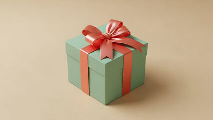 Fototapeta premium A gift box with a pink ribbon on a beige background