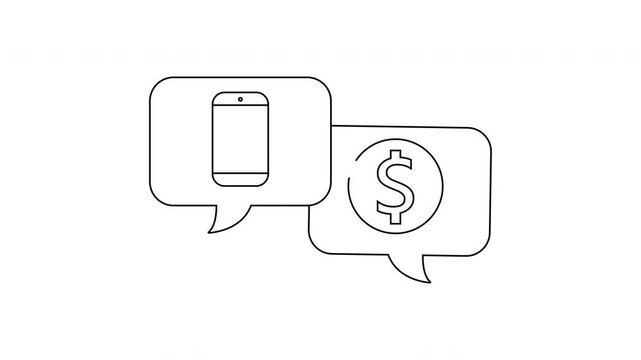 Two speech bubbles one contains a phone the other a dollar sign Both are simple line drawings