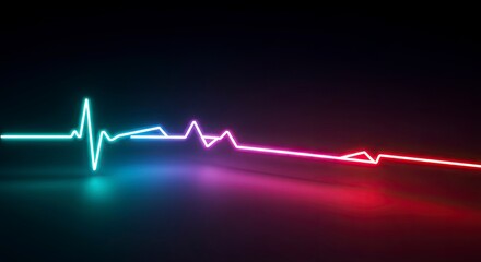 Abstract neon heartbeat line graphic against a dark background