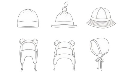 Outlined hats collection on white background vector design