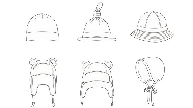 Outlined hats collection on white background vector design
