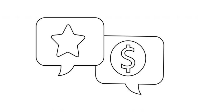 Two connected speech bubbles one with a star one with a dollar sign