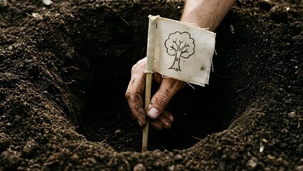 Hand Planting Tree in Soil Hole.