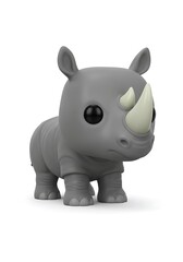 Stylized gray rhino figurine on white background studio shot