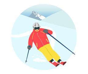 A skier gliding down a snowy mountain.
