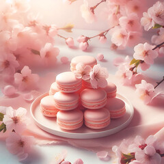 Pink Raspberry Macarons on White Plate