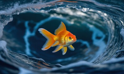 Golden fish in a swirling ocean vortex