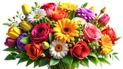 Vibrant flower bouquet, isolated on transparent background
