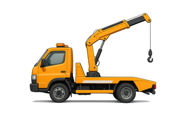 Naklejka premium Yellow tow truck with crane lifting hook, transparent background