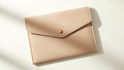 Beige Leather Envelope Clutch