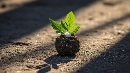 Small Plant Growing from Soil Ball
