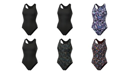 Swimsuits collection sportswear variety on white background