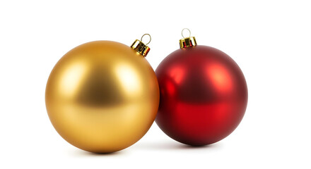 Red and Gold Christmas Baubles Isolated on White Background, Holiday Decoration