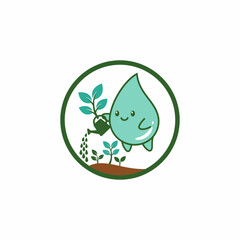 Obraz premium Watering plant, happy drop Vector