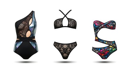 Swimwear collection assorted styles isolated on white