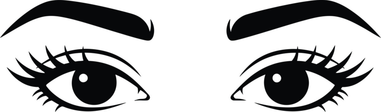 Vector Illustration of Female Eyes with Long Eyelashes and Defined Eyebrows