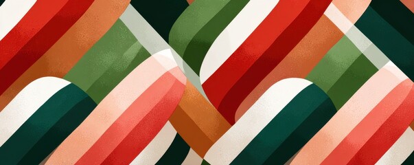 Abstract diagonal stripes in red and green create a bold festive design for holiday branding