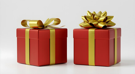 Fototapeta premium Luxury Red Gift Box with Gold Ribbon and Bow on White Background with Copy Space