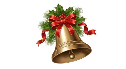 Golden bell with holly and ribbon