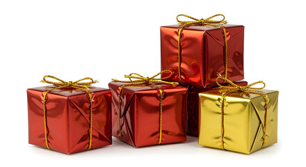 Colorful Wrapped Christmas Gift Boxes Isolated on White Background