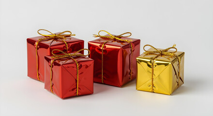 Obraz premium Colorful Wrapped Christmas Gift Boxes Isolated on White Background
