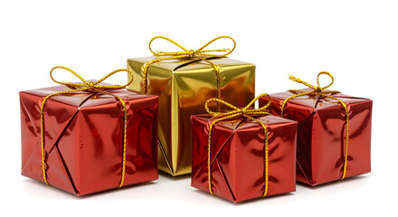 Colorful Wrapped Christmas Gift Boxes Isolated on White Background