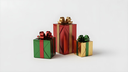 Fototapeta premium Colorful Wrapped Christmas Gift Boxes Isolated on White Background