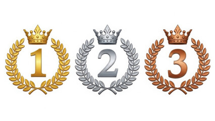 Ranking badges with laurel wreath and crown