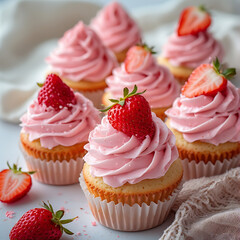 Soft Pink Strawberry Cupcakes