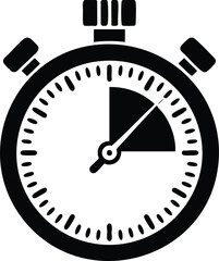 Black and White Stopwatch Icon with Shaded Interval, silhouette, illustration, vector