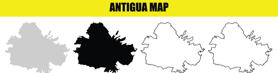 Antigua Map Vector Collection with Outline, Silhouette, and Shaded Variations