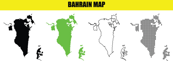 Collection of Bahrain Map Vector Graphics with Solid Fills and Outline Styles