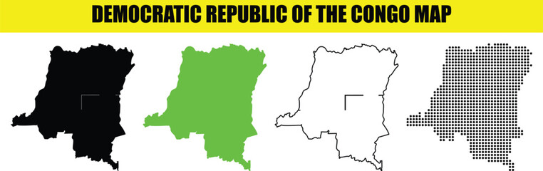 Democratic Republic of Congo Vector Map Set in Black, Green, Grey, and Outline Styles