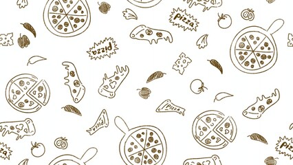 Cotton fabric Seamless pattern illustration of a pizza elements minimalist hand drawn