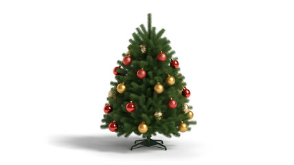 Decorated Christmas Tree with Gifts Isolated on White Background and Copy Space