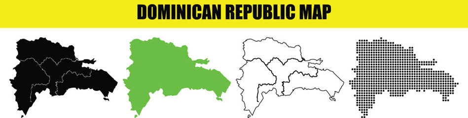 Dominican Republic Map Vector Set with Outline, Solid, and Administrative Divisions