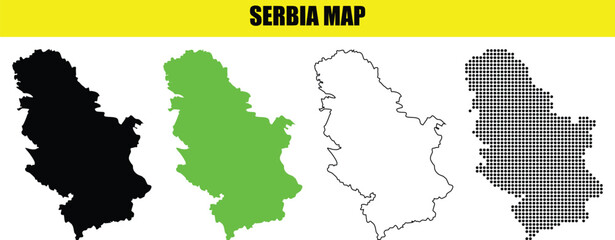 Serbia Map Vector Set with Outline and Filled Shapes in Various Colors