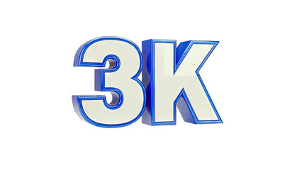 3K Text in 3D with Blue Outline on White Background