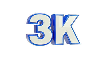 3K Text in 3D with Blue Outline on White Background