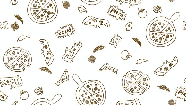 Seamless pattern illustration of a pizza elements minimalist hand drawn