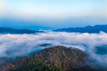 Fototapeta premium Dafan Mountain Range Zhejiang China Aerial Cloudy Wonderland View