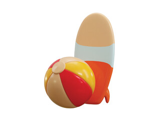 Beach Ball and Surfboard icon 3d render concept of beachball with 3d surfboard holiday ocean waves icon vector illustration