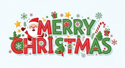 Festive merry christmas greeting with santa claus decorations and text