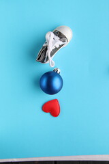 Merry Christmas card. Christmas Bauble and heart.