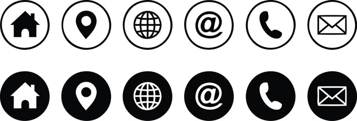 Contact Icons: A series of essential contact icons, meticulously crafted in a clean and minimalistic design, representing a convenient communication hub for businesses.