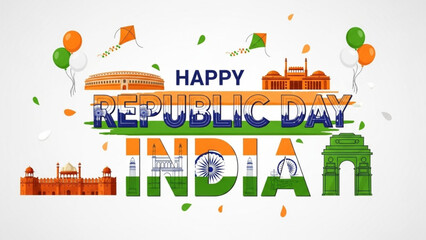 Vibrant Republic Day India Celebrations with Landmarks and Kites