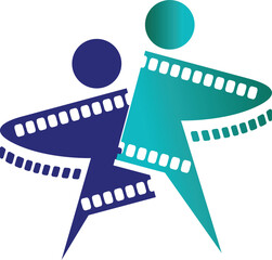 Illustration art of a creative cinema partnership logo with isolated background