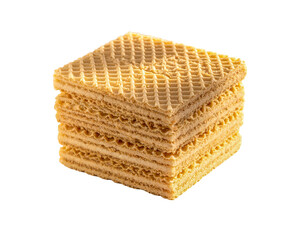 Stack of crispy golden wafers on transparent background