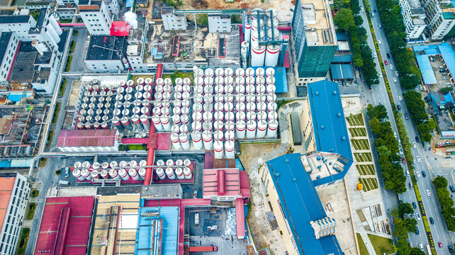 Aerial Brewery Factory with Industrial Fermentation Tanks
